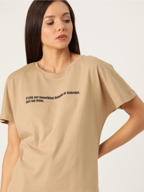 

MANGO Women Beige Printed Detail Organic Cotton Round Neck T-Sustainable Shirt