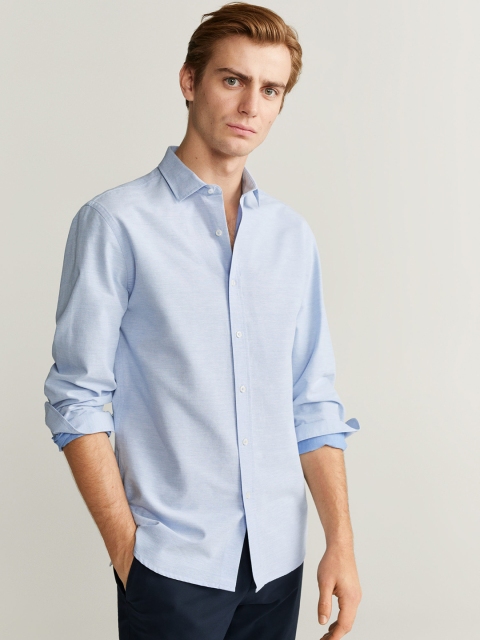 

MANGO MAN Men Blue Slim Fit Solid Casual Shirt