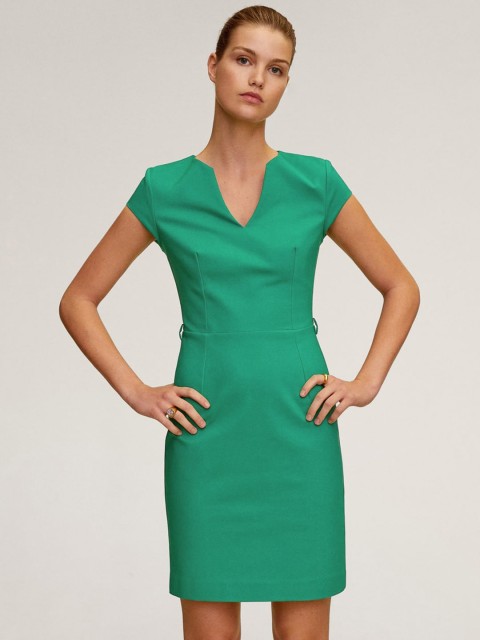 

MANGO Women Green Solid Sheath Sustainable Dress