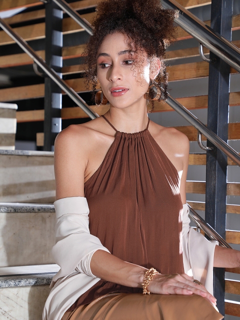 

MANGO Women Brown Solid A-Line Top
