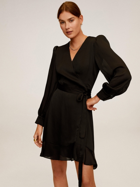 

MANGO Women Black Solid Wrap Dress