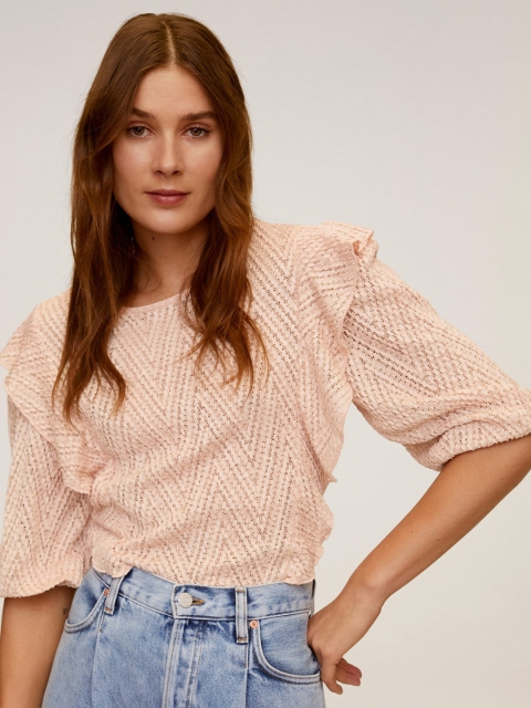

MANGO Women Peach-Coloured Printed Top