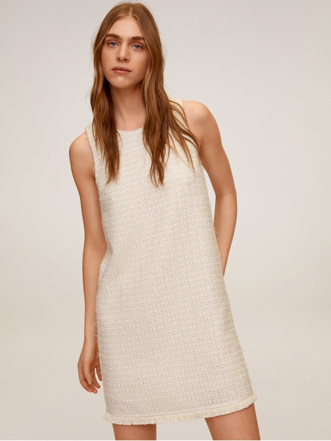 

MANGO Women Off-White Self Design A-Line Dress