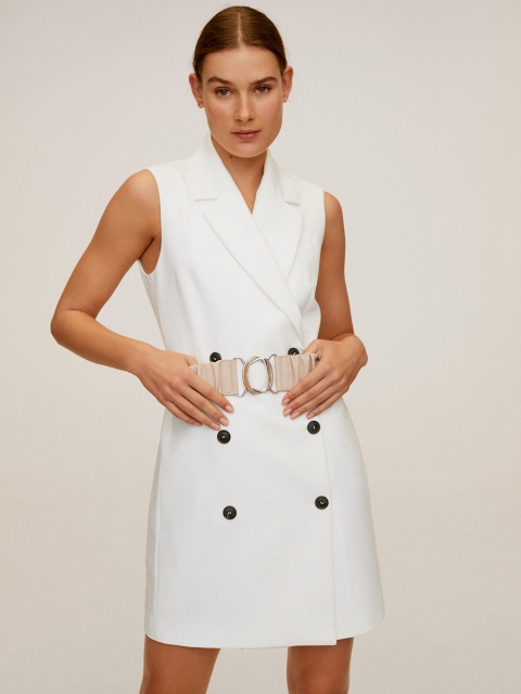 

MANGO Women White Solid Wrap Dress