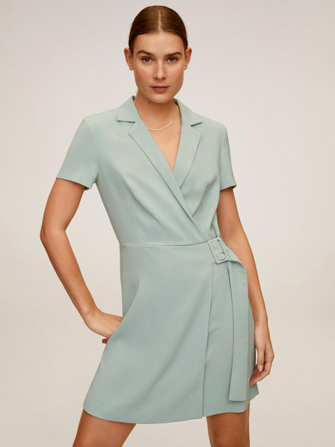 

MANGO Women Grey Solid Wrap Dress