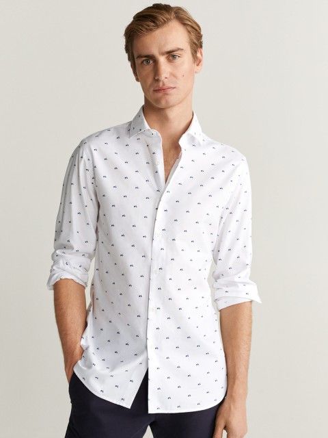 

MANGO MAN Men White & Navy Blue Slim Fit Printed Casual Shirt
