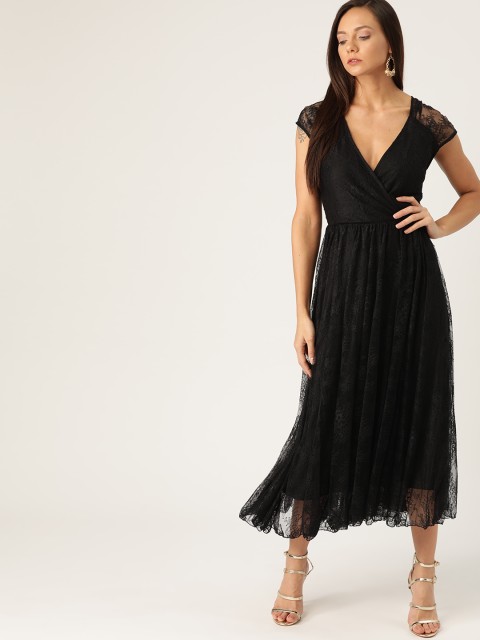 

MANGO Women Black Self Design Wrap Dress
