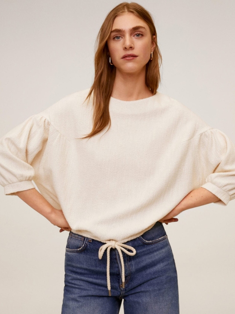 

MANGO Women Off-White Solid Sweatshirt
