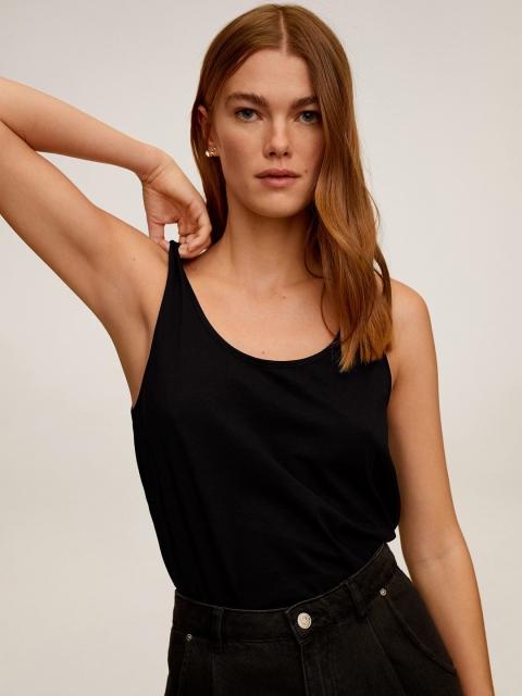 

MANGO Women Black Solid Scoop Neck T-Sustainable Shirt