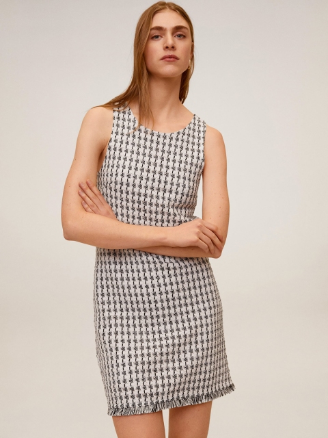 

MANGO Women Black & Off-White Houndstooth Self Design Sheath Dress