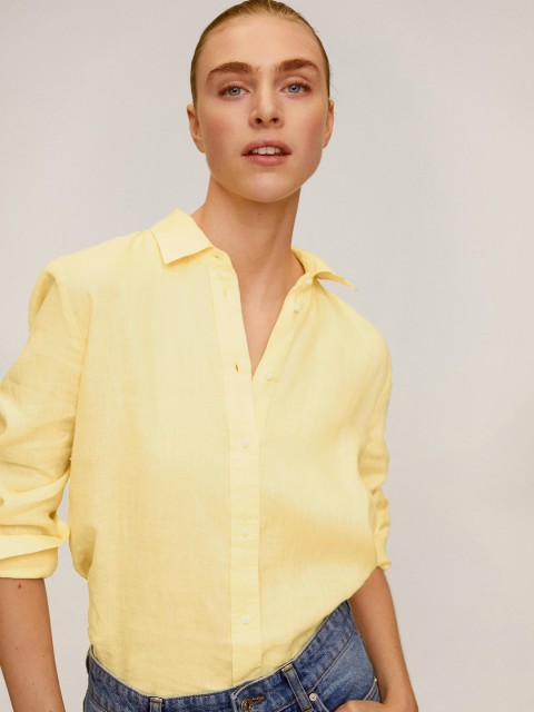 

MANGO Women Yellow Regular Fit Linen Solid Casual Shirt
