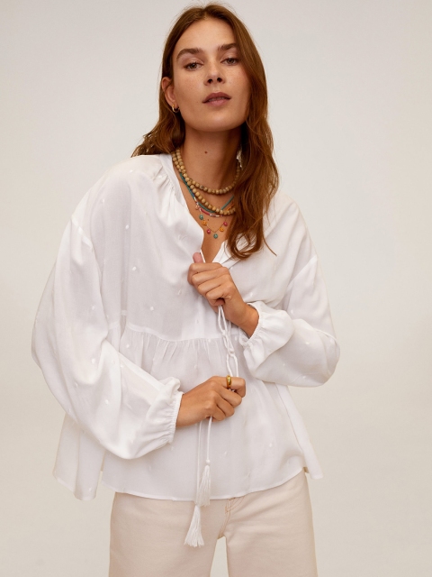 

MANGO Women White Self Design A-Line Top