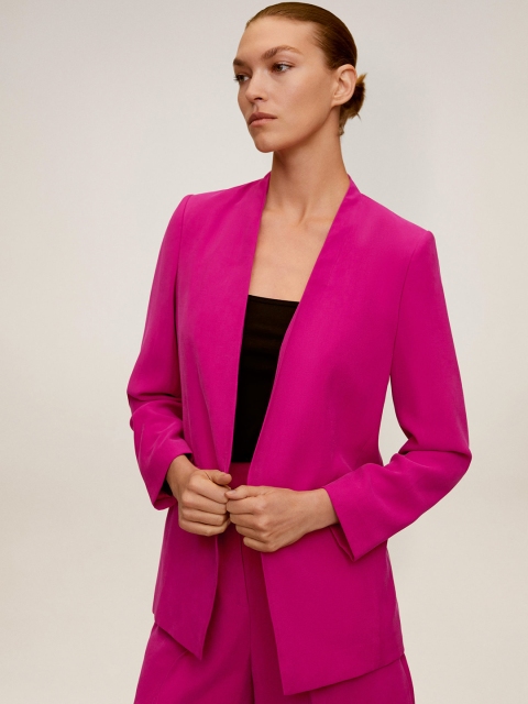 

MANGO Women Pink Solid Open Front Blazer