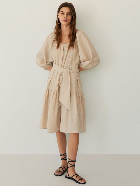 

MANGO Women Beige Solid Tiered A-Line Sustainable Dress