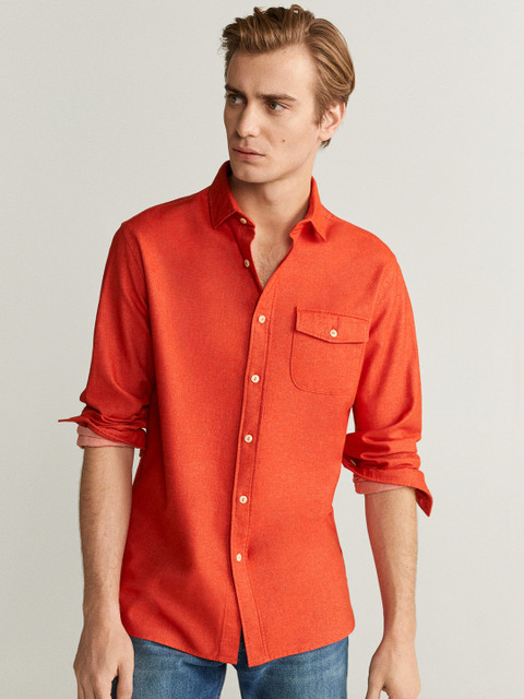 

MANGO MAN Men Orange Regular Fit Solid Casual Shirt