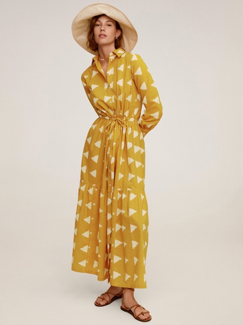 

MANGO Women Mustard Yellow & Cream-Coloured Printed Maxi Dress
