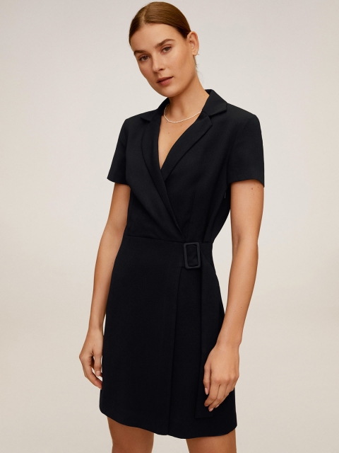 

MANGO Women Black Solid Wrap Dress