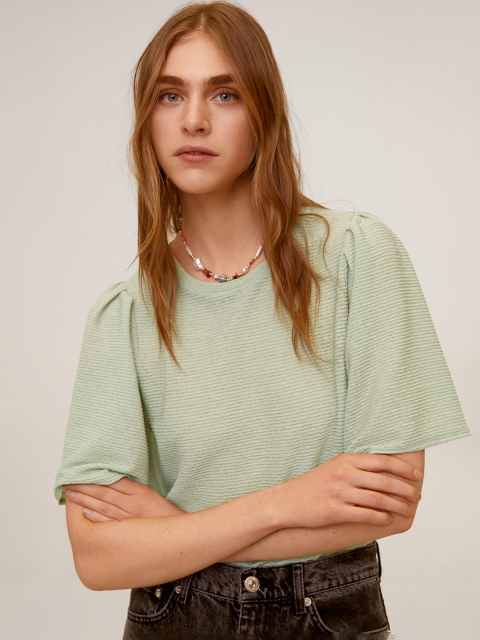 

MANGO Women Green Solid Top