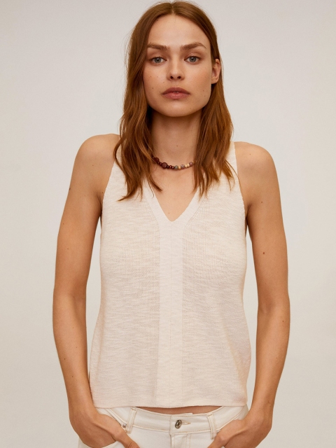 

MANGO Women Off-White Solid Top