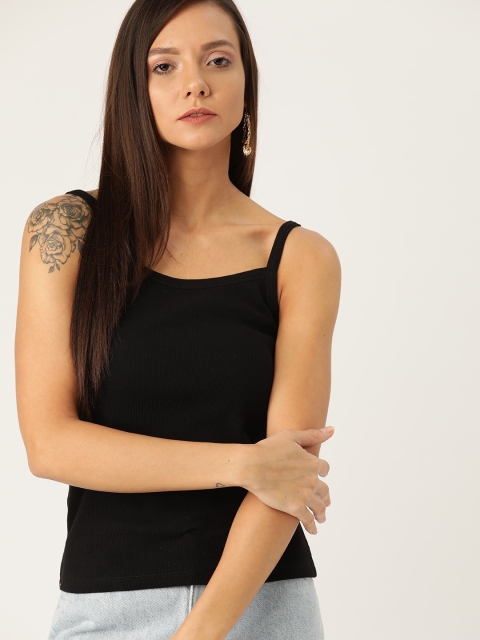 

MANGO Women Black Ribbed Sustainable Top