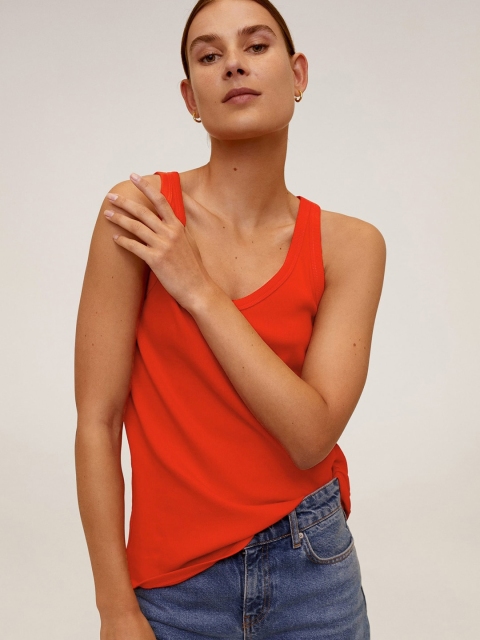 

MANGO Women Red Ribbed Tank Sustainable Top