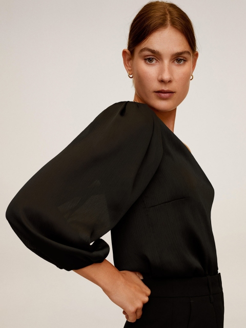 

MANGO Women Black Solid One Shoulder Top