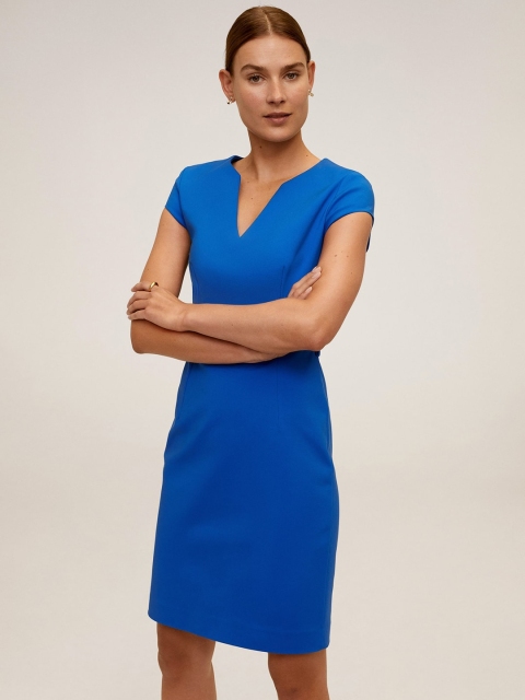 

MANGO Women Blue Solid Sheath Sustainable Dress