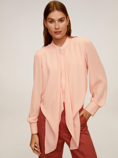 

MANGO Women Peach-Coloured Layered Solid Shirt Style Top