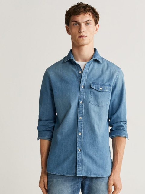 

MANGO MAN Blue Slim Fit Indigo Dyed Denim Casual Shirt