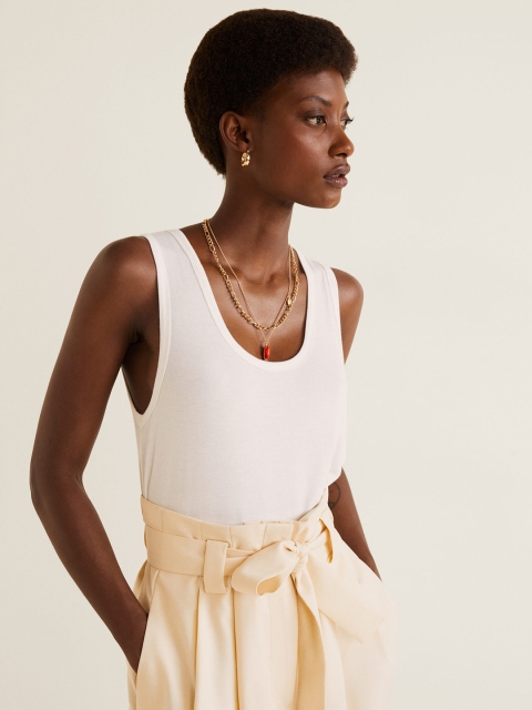 

MANGO Women White Solid Scoop Neck T-shirt