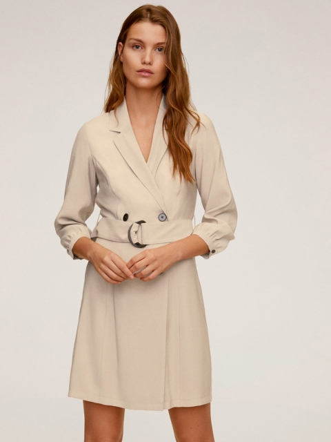 

MANGO Women Beige Solid Wrap Dress