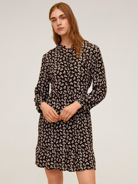 

MANGO Women Black Printed A-Line Dress