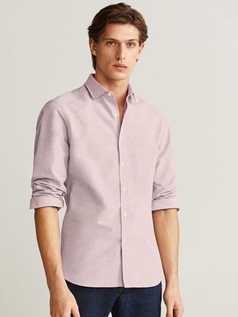 

MANGO MAN Men Mauve Slim Fit Solid Casual Shirt