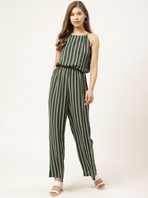 

20Dresses Women Green & White Striped Basic Jumpsuit