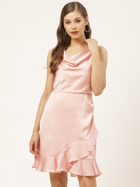 

20Dresses Women Pink Solid Satin Finish A-Line Layered Dress