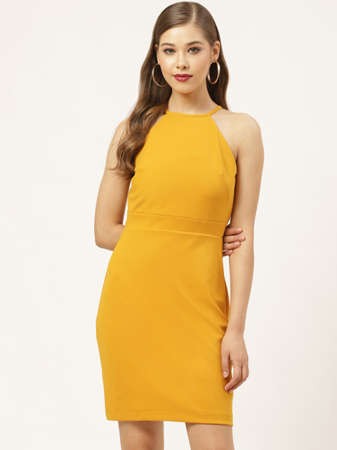

20Dresses Women Mustard Yellow Solid Sheath Dress