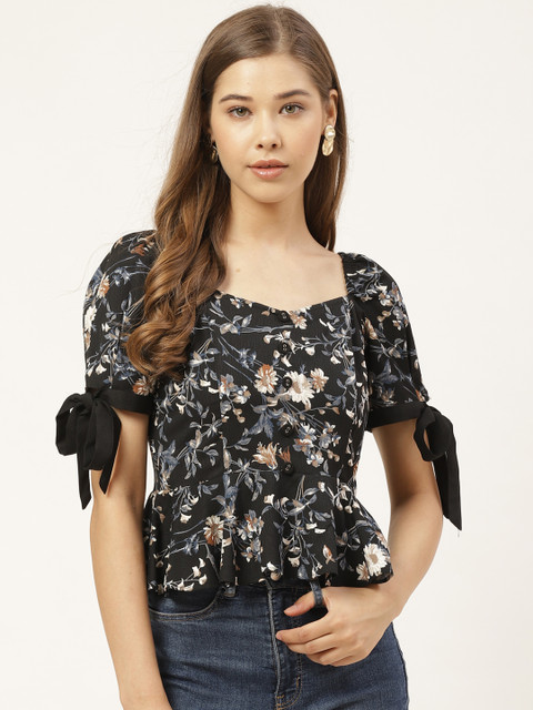 

20Dresses Women Black & Grey Floral Print A-Line Top