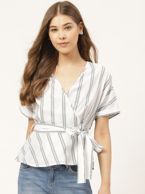 

20Dresses Women White & Black Striped Wrap Top