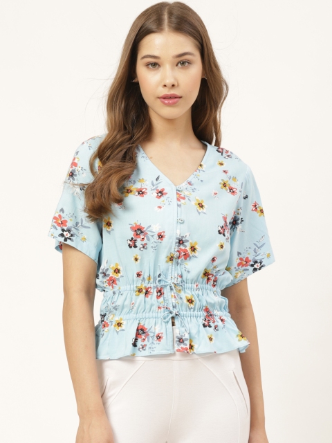 

20Dresses Women Blue & Pink Floral Print Cinched Waist Top