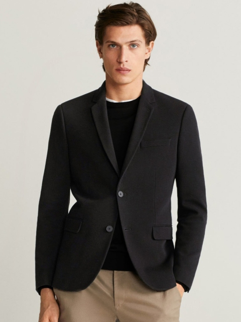 

MANGO MAN Men Black Solid Single-Breasted Super Slim Fit Casual Blazer