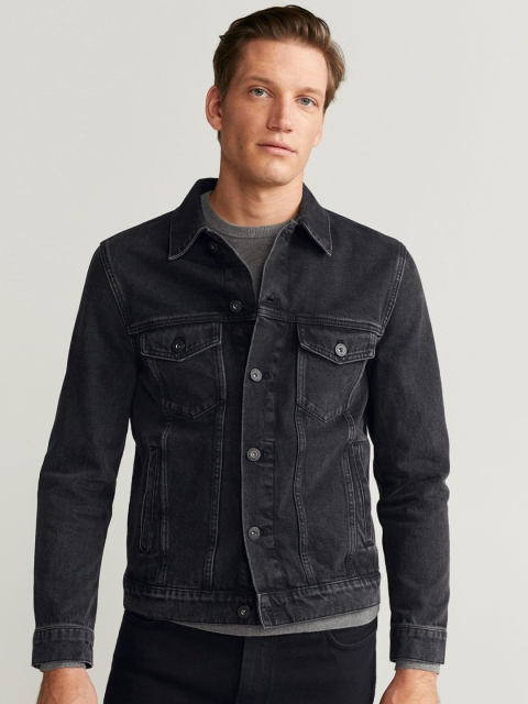 

MANGO MAN Black Solid Denim Jacket