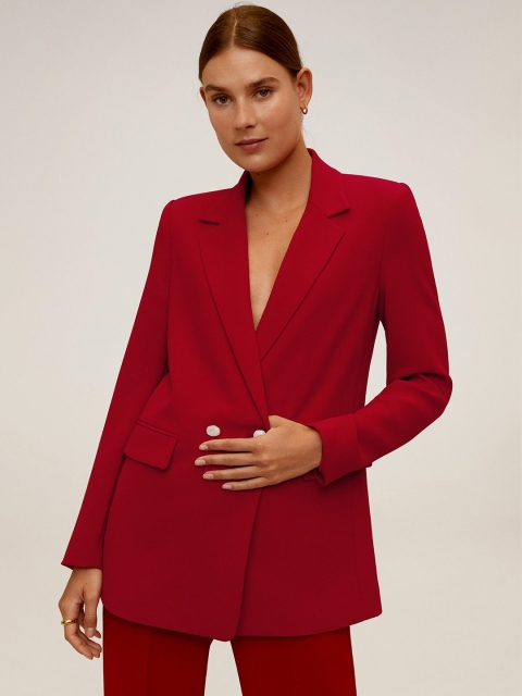 

MANGO Women Red Solid Double-Breasted Blazer