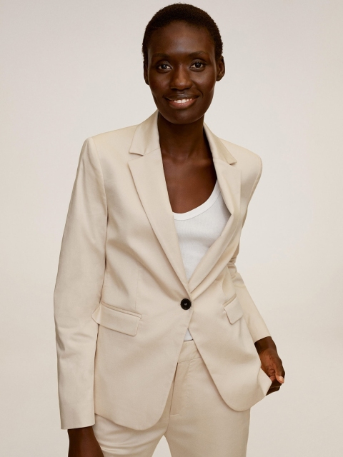 

MANGO Women Beige Solid Single-Breasted Sustainable Blazer