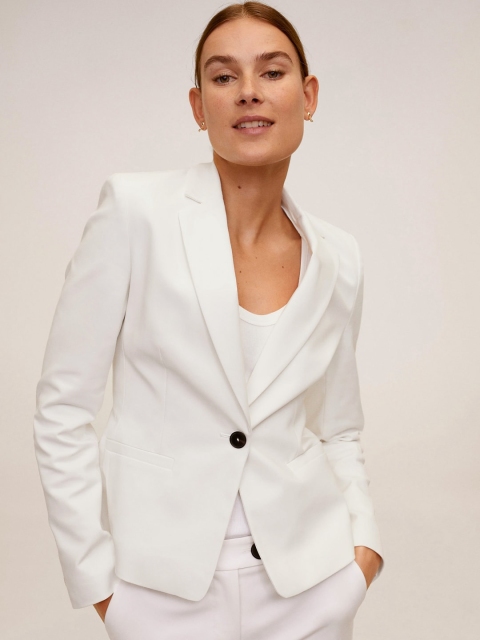 

MANGO Women Off-White Solid Single-Breasted Formal Sustainable Blazer