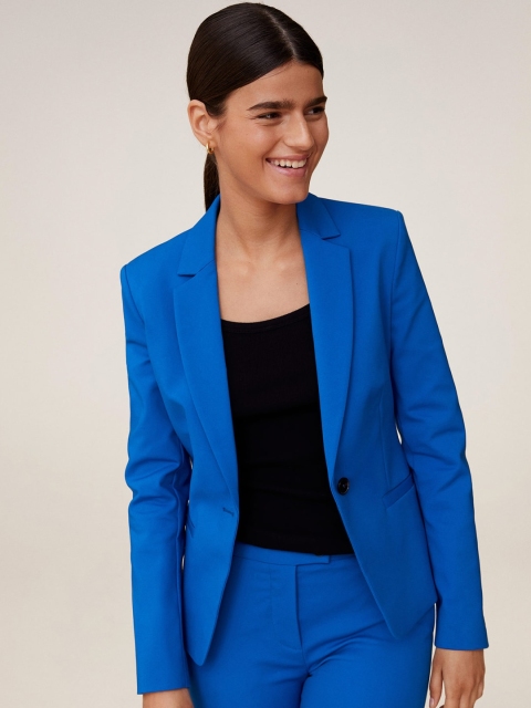 MANGO Women Blue Solid Single-Breasted Sustainable Blazer
