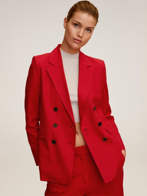 

MANGO Women Red Solid Double-Breasted Smart Casual Blazer