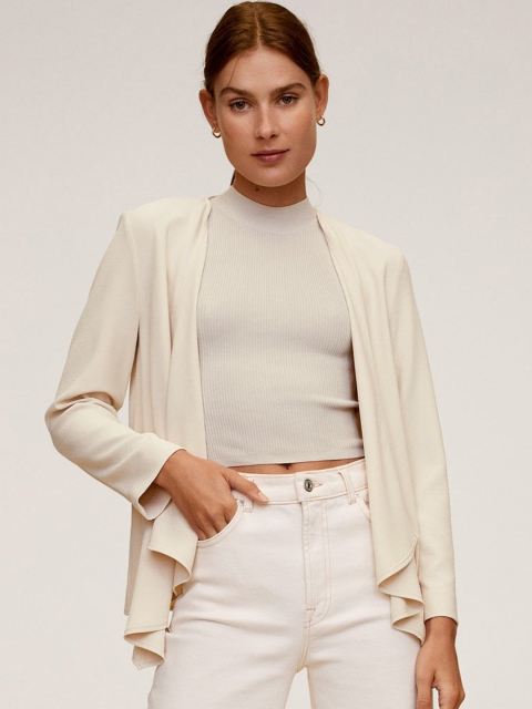 

MANGO Women Beige Solid Open Front Jacket