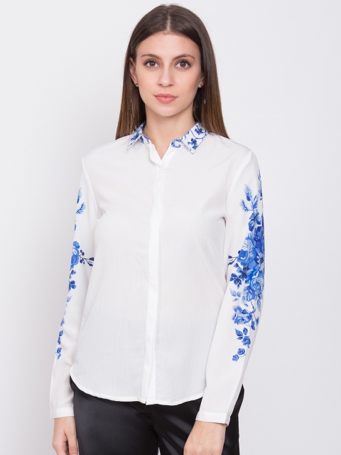 

ZOELLA Women White Solid Regular Fit Shirt with Print Detail