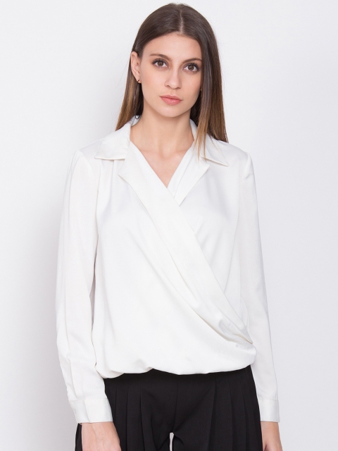 

ZOELLA Women White Solid Wrap Top
