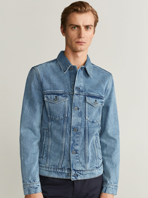 

MANGO MAN Men Blue Solid Denim Jacket